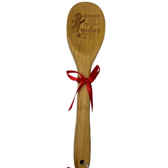 Bamboo Wooden Spoon And Fork Gingerbread Christmas Holiday Baking Serving Table - Picture 2 of 15